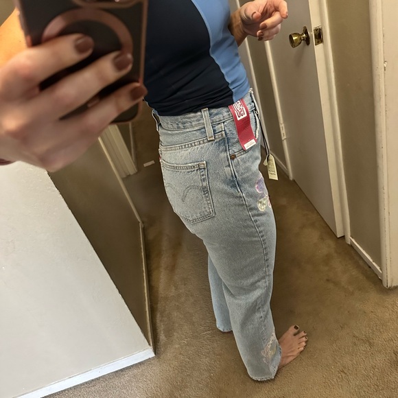 LEVIS 501 Patchwork Flower High Rise Straight Leg Jeans NWT - Picture 8 of 16